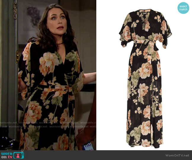 Reformation Winslow Dress in Chateaux worn by Quinn Fuller (Rena Sofer) on The Bold and the Beautiful