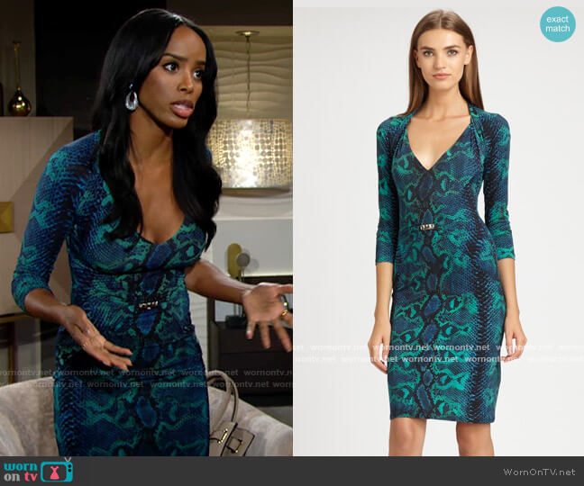 Roberto Cavalli Python Print Dress in Teal worn by Imani Benedict (Leigh-Ann Rose) on The Young and the Restless