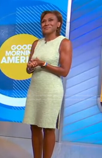 Robin’s green sleeveless tweed dress on Good Morning America