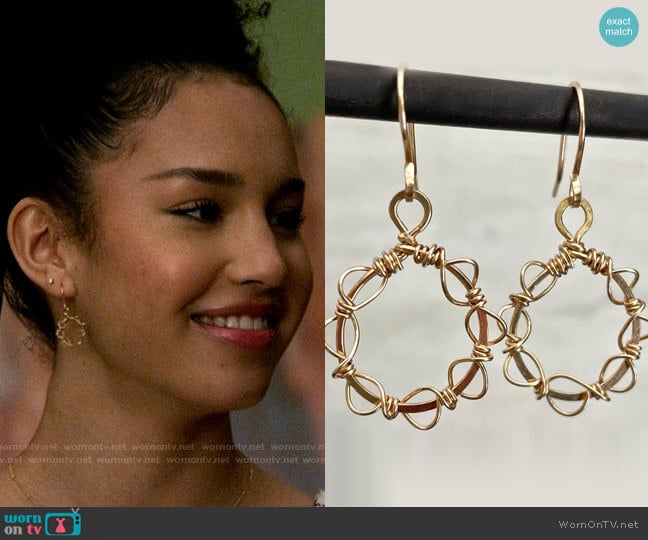 Rock and Sea Designs Gold Wreath Earrings worn by Gina (Sofia Wylie) on High School Musical The Musical The Series