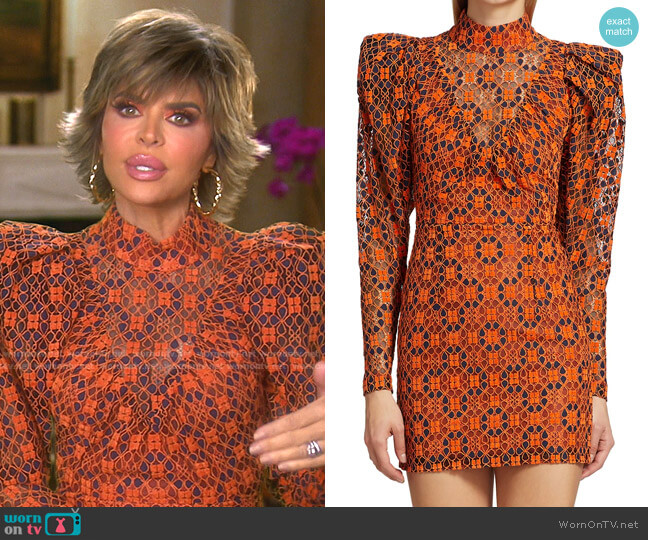 Ida Floral Lace Eyelet Sheath Dress by Rotate worn by Lisa Rinna on The Real Housewives of Beverly Hills