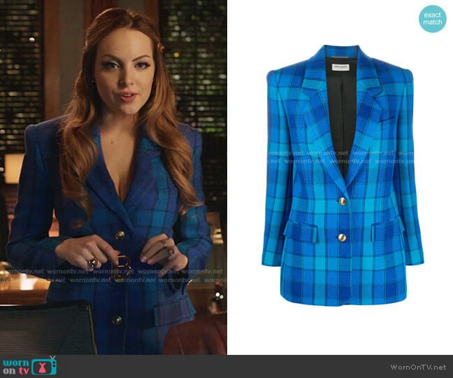 Plaid Wool Blazer by Saint Laurent worn by Fallon Carrington (Elizabeth Gillies) on Dynasty