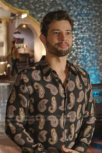 WornOnTV: Sam's black paisley print shirt on Dynasty | Rafael de