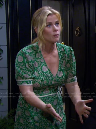 Sami's green floral print v-neck dress on Days of our Lives