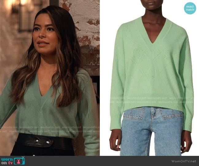 Sandro Joseph Pointelle Knit Sweater worn by Carly Shay (Miranda Cosgrove) on iCarly