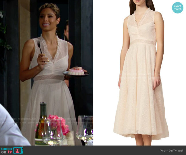 WornOnTV: Elena’s beige dotted v-neck dress on The Young and the ...