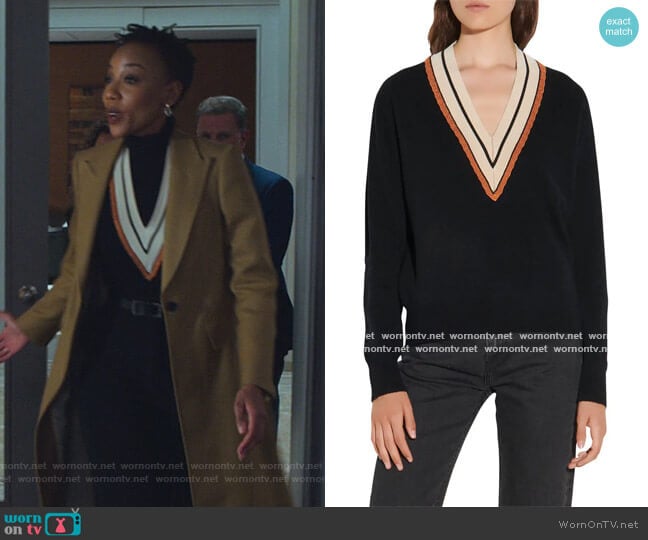 V-Neck Sweater by Sandro worn by Charmaine Bingwa on The Good Fight worn by Carmen Moyo (Charmaine Bingwa) on The Good Fight