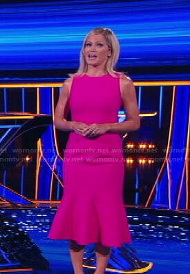 Sara's pink sleeveless ruffle hem dress on The Chase