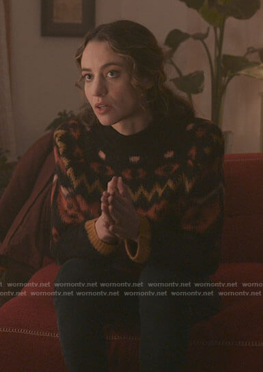 Sarah’s black and orange fair isle sweater on The Republic of Sarah