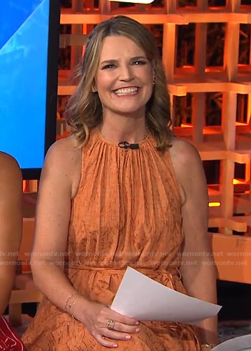 Savannah's orange embroidered sleeveless dress on Today