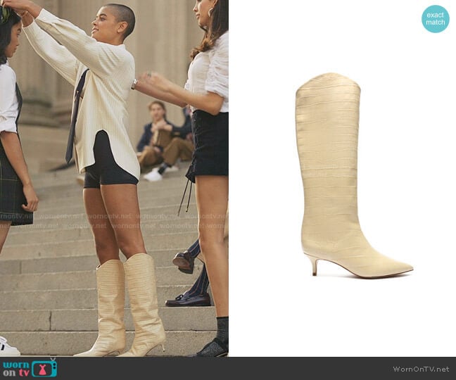 Maryana Lo Crocodile-Embossed Leather Boot by Schutz worn by Julien Calloway (Jordan Alexander) on Gossip Girl