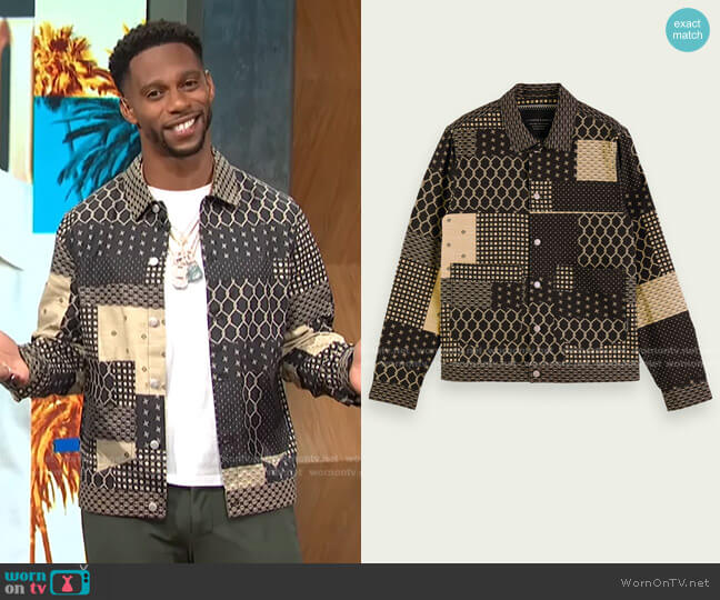 Printed Trucker Jacket by Scotch & Soda worn by Victor Cruz on E! News Daily Pop