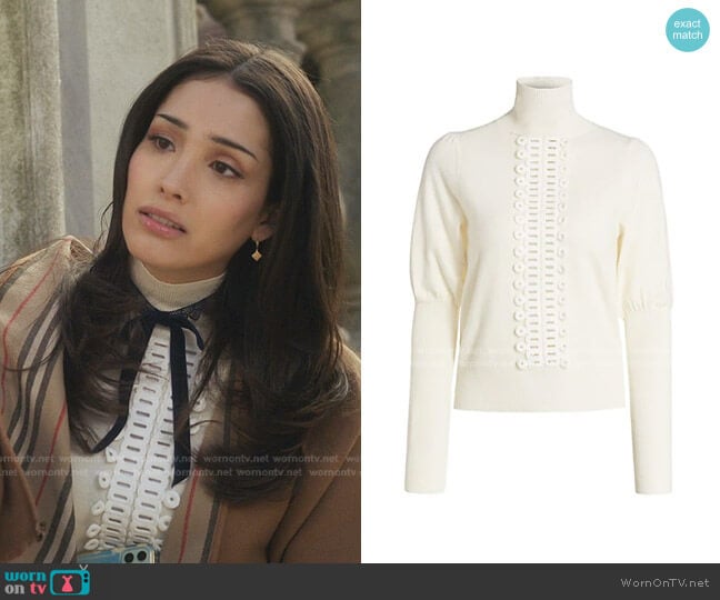 Lace Trim Knit Turtleneck by See by Chloe worn by Luna La (Zión Moreno) on Gossip Girl