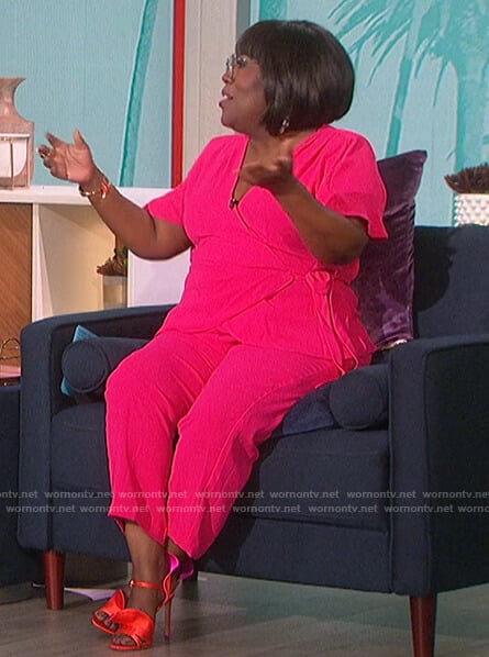 Sheryl’s pink wrap top and pants on The Talk