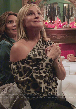 Sonja's leopard print off shoulder top on The Real Housewives of New York City