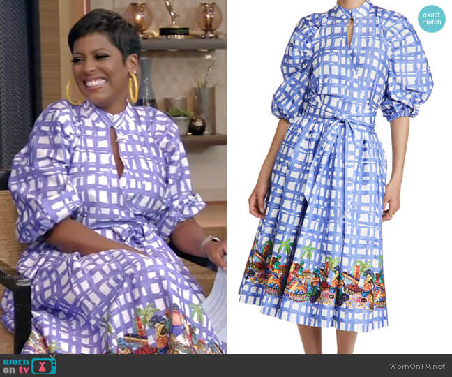 Plaid Dress by Stella Jean worn by Tamron Hall on Live with Kelly and Ryan