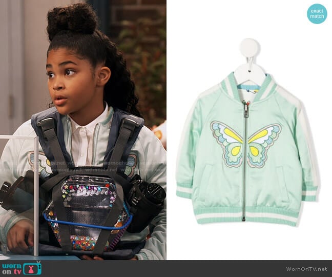 Stella McCartney Butterfly-embroidered Bomber Jacket worn by Millicent (Jaidyn Triplett) on iCarly