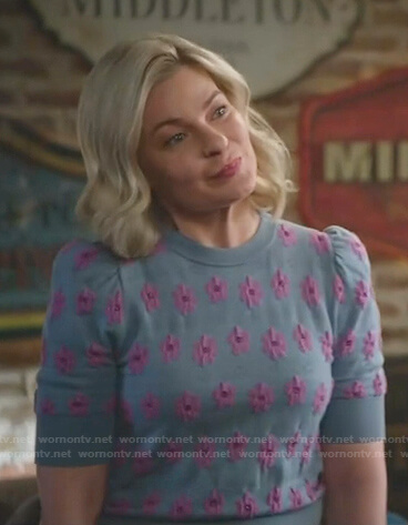 Stephanie's blue floral sweater on Good Witch