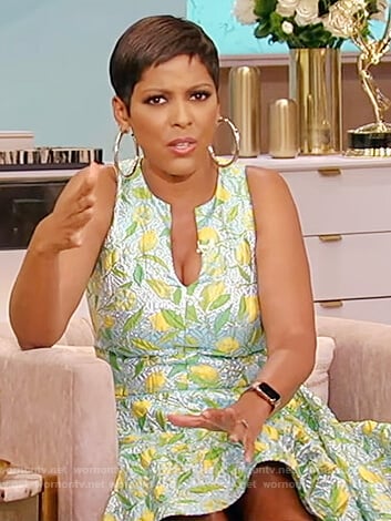 Tamron's lemon print mini dress on Tamron Hall Show