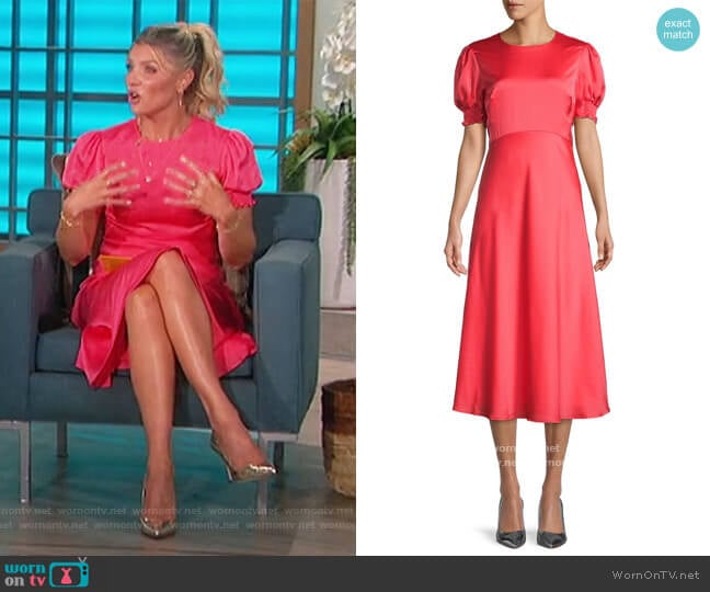 Short Puffed-Sleeve Midi Dress by Ted Baker worn by Amanda Kloots on The Talk