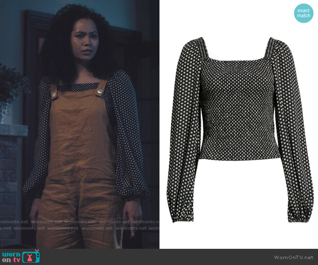 Ted Baker Daisy Print Smocked Balloon Sleeve Top worn by Macy Vaughn (Madeleine Mantock) on Charmed