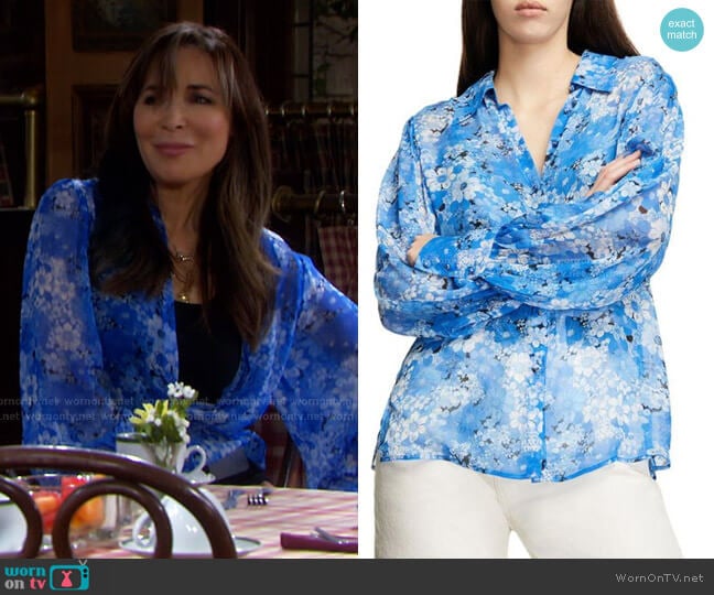 Floral Puff Sleeves Shirt by The Kooples worn by Kate Roberts (Lauren Koslow) on Days of our Lives