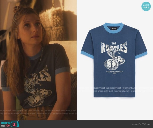 Blue Cotton T-shirt with Snake Motif by The Kooples worn by Nomi Segal (Emily Arlook) on Grown-ish