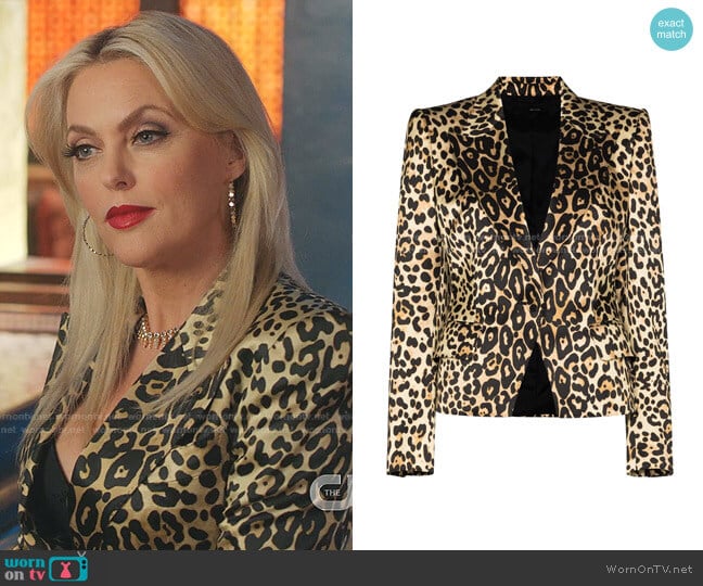 Leopard-Print Cotton-Blend Jacket by Tom Ford worn by Alexis Carrington (Elaine Hendrix) on Dynasty