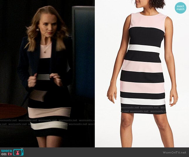 Tommy Hilfiger Colorblock Stripe Sleeveless Sheath Dress worn by Miss Jenn (Kate Reinders) on High School Musical The Musical The Series