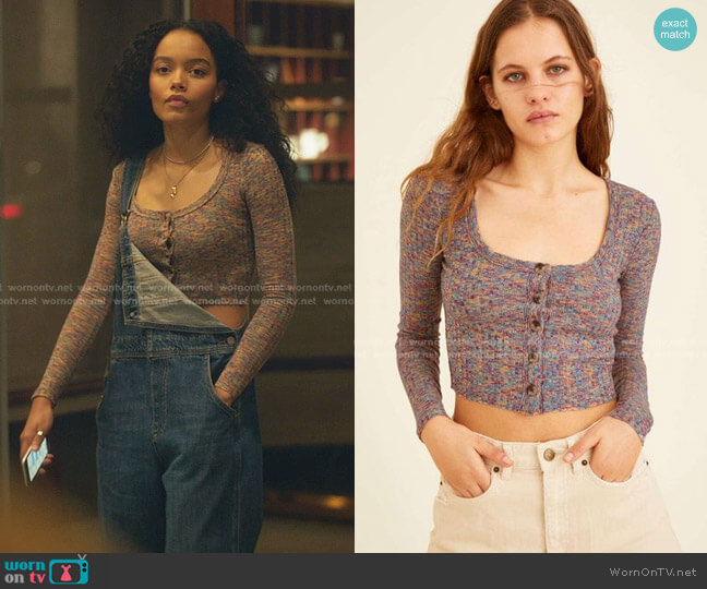 Ashton Ribbed Cropped Cardigan by Urban Outfitters worn by Zoya Lott (Whitney Peak) on Gossip Girl