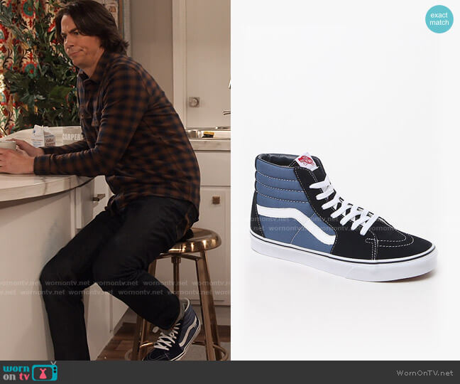 Vans Navy White Sk8-hi Sneakers worn by Spencer Shay (Jerry Trainor) on iCarly