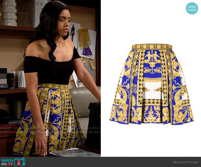 Versace Signature Printed Skirt worn by Zoe (Kiara Barnes) on The Bold and the Beautiful