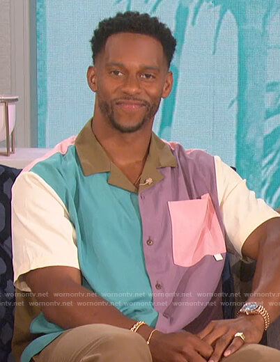 Victor Cruz’s colorblock shirt on The Talk