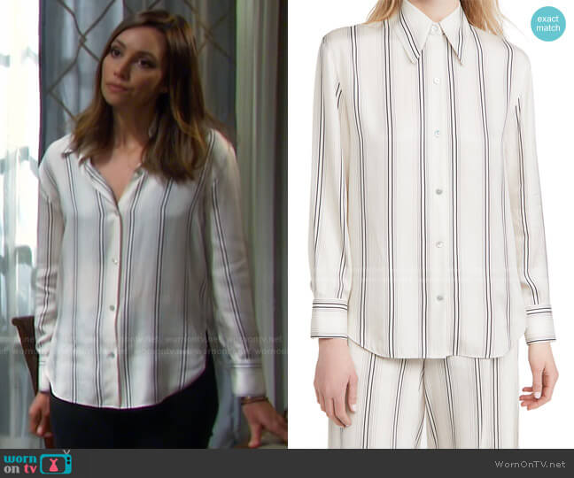 Fine Variegated Stripe Button Down Shirt by Vince worn by Gwen Rizczech (Emily O'Brien) on Days of our Lives