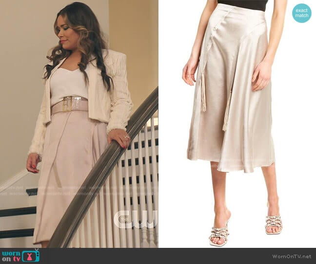 Satin Tassel Skirt by Vince worn by Cristal Jennings (Daniella Alonso) on Dynasty