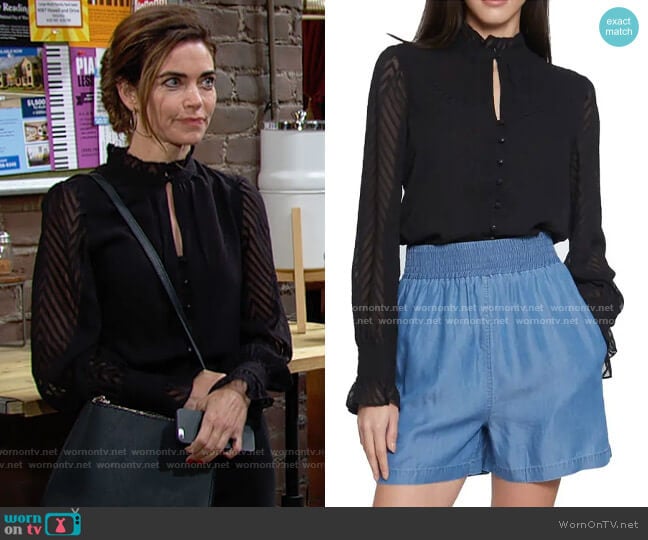 Walter Baker Justice Chevron Ruffle Long Sleeve Top worn by Victoria Newman (Amelia Heinle) on The Young and the Restless