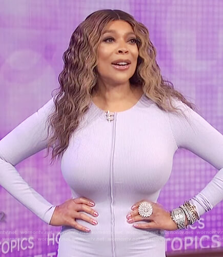 Wendy’s lavender long sleeve bodycon dress on The Wendy Williams Show