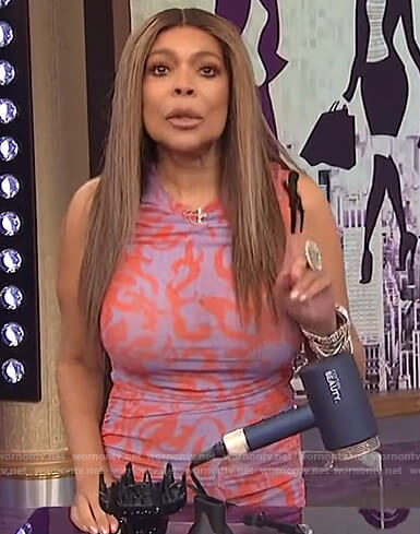 Wendy’s purple printed ruched dress on The Wendy Williams Show