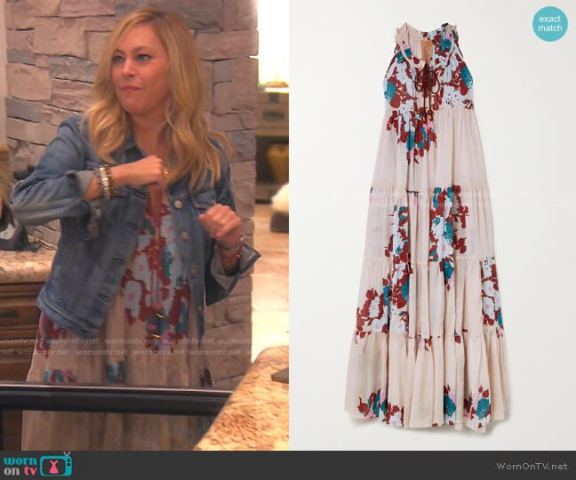 Hippy Tiered Floral-Print Cotton-Voile Maxi Dress by Yvonne S worn by Sutton Stracke on The Real Housewives of Beverly Hills