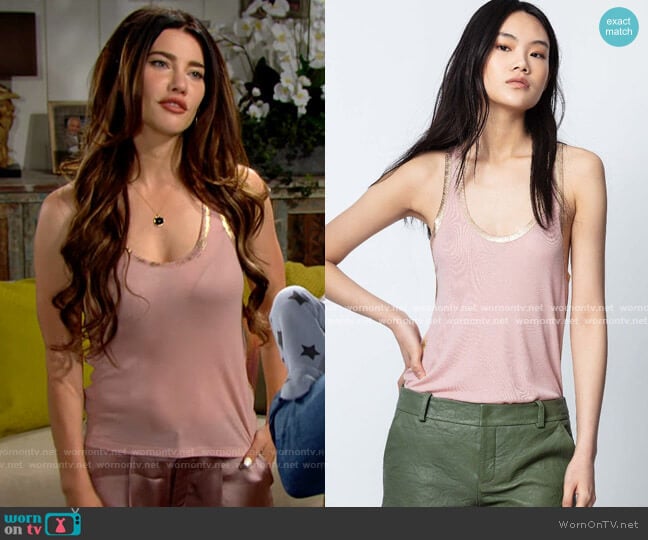 Zadig & Voltaire Ander Tank Top worn by Steffy Forrester (Jacqueline MacInnes Wood) on The Bold and the Beautiful