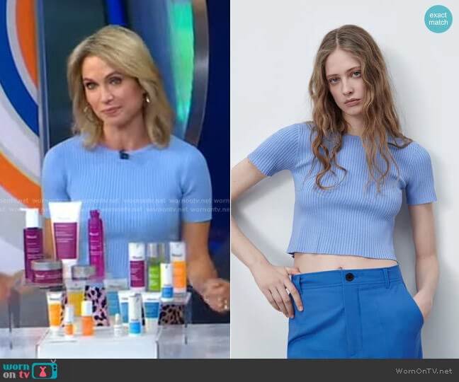 Knit Top with Back Opening by Zara worn by Amy Robach on Good Morning America