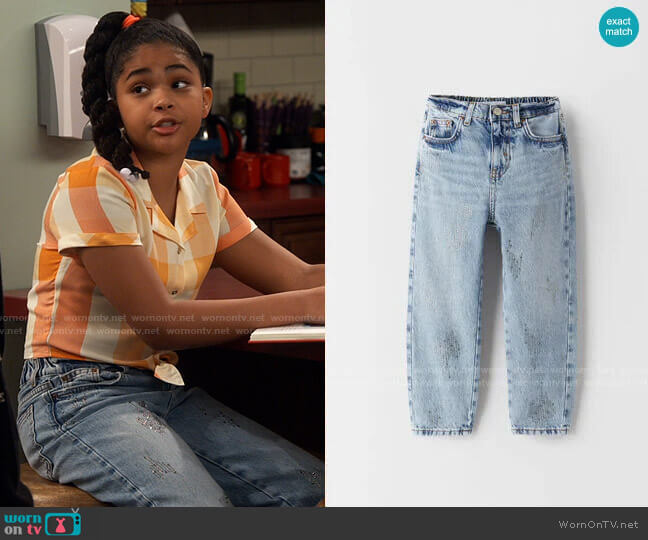 Zara Girls Sparkly Mom Jeans worn by Millicent (Jaidyn Triplett) on iCarly