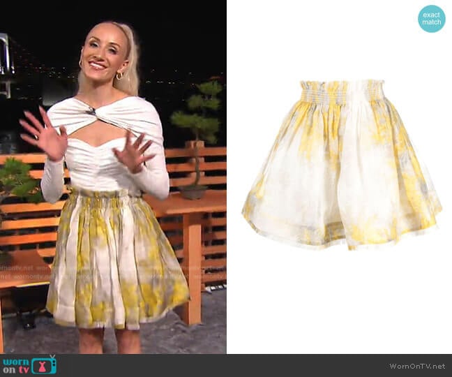 Botanica Wattle Flip Skirt by Zimmermann worn by Nastia Liukin on Today