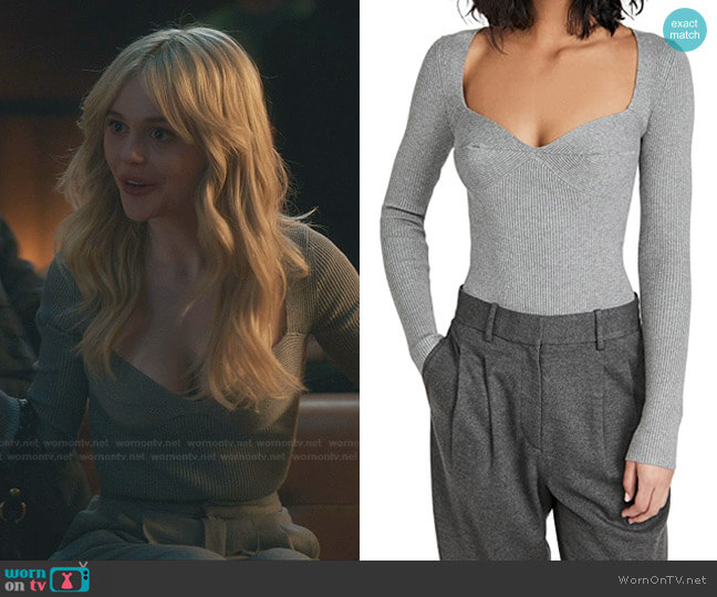 Sweetheart Neckline Thong Bodysuit by Fleur Du Mal worn by Audrey Hope (Emily Alyn Lind) on Gossip Girl