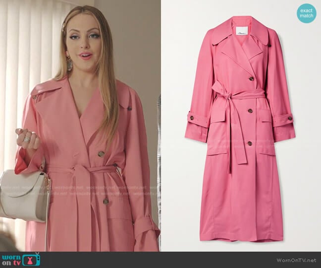 Flou Belted Double-Breasted Twill Trench Coat by 3.1 Phillip Lim worn by Fallon Carrington (Elizabeth Gillies) on Dynasty