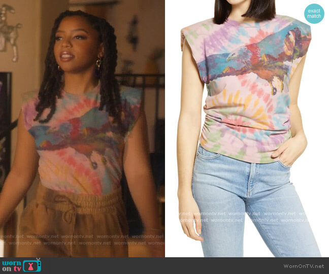 Billie Side Ruched Crop Tank by AFRM worn by Jazlyn Forster (Chloe Bailey) on Grown-ish