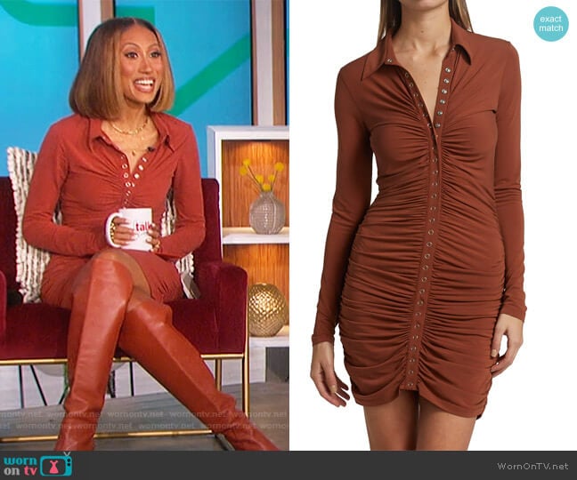 Larsen Ruched Jersey Mini Dress by A.L.C. worn by Elaine Welteroth on The Talk