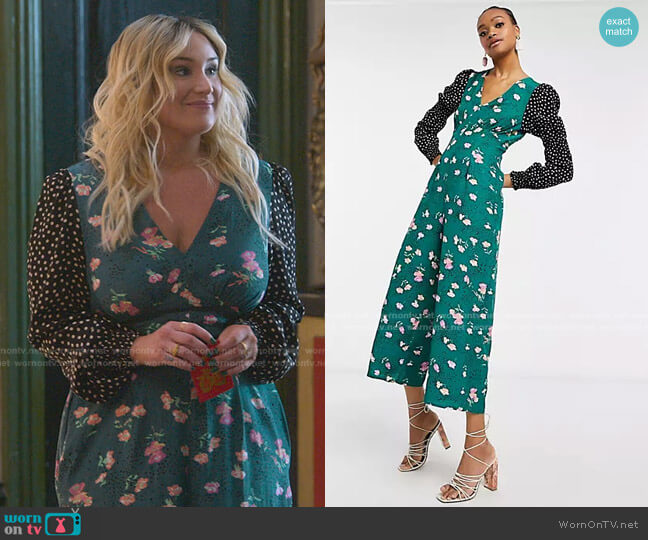 Double Puff Sleeve Jumpsuit in Mixed Floral Spot Print by Asos worn by Davia (Emma Hunton) on Good Trouble