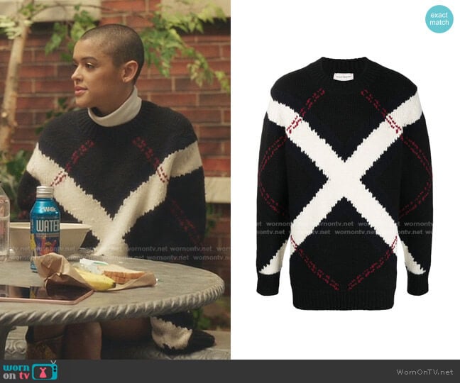 Oversized Argyle Jumper by Alexander McQueen worn by Julien Calloway (Jordan Alexander) on Gossip Girl