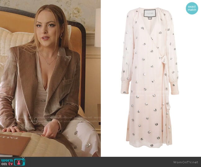 Roksana Embroidered Georgette Wrap Dress by Alexis worn by Fallon Carrington (Elizabeth Gillies) on Dynasty